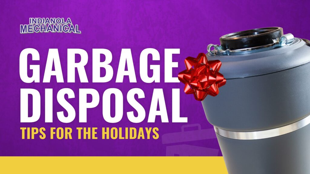 graphic image of a garbage disposal with a red Christmas bow on top